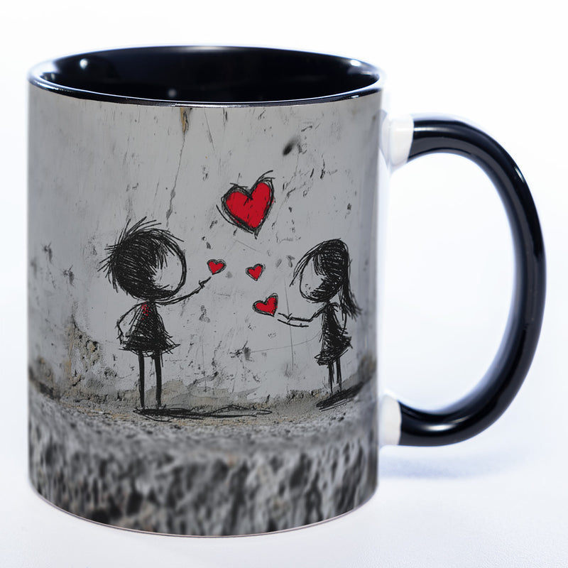Mug Art Tasse mit Liebespaaren auf Mauer - Kaffeetasse spülmaschinenfest