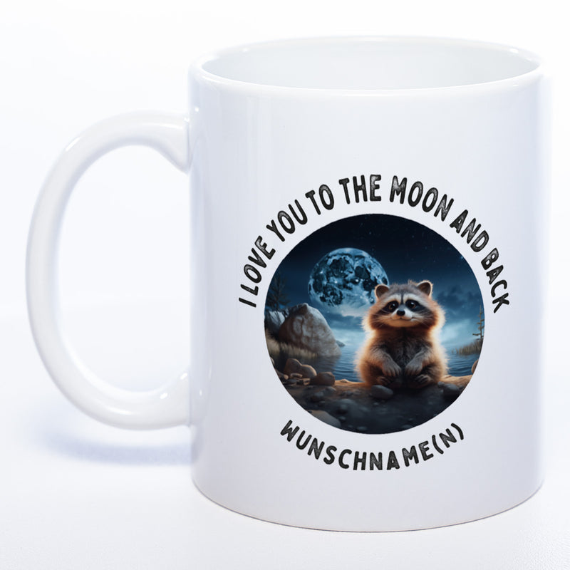 Motiv-Tasse mit Spruch "I love you to the moon and back" mit Name(n) spülmaschinenfest