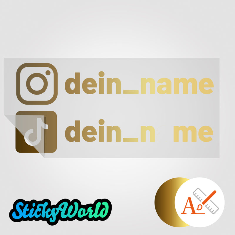 Doppelter Social Media Sticker mit Deinem Namen in Sonderfarben GLITZER, REFLEKTOR,  HOLO, GOLD, SILBER, NEON, FARBWECHSEL, MILCHGLAS