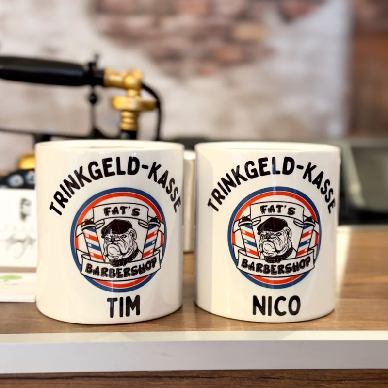 Individuell gestaltbare Keramik-Spardose als Trinkgeld-Kasse für Friseursalons und Massage-Salons