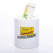 Spardose Ortsausgangsschild Wunschname Geldschein