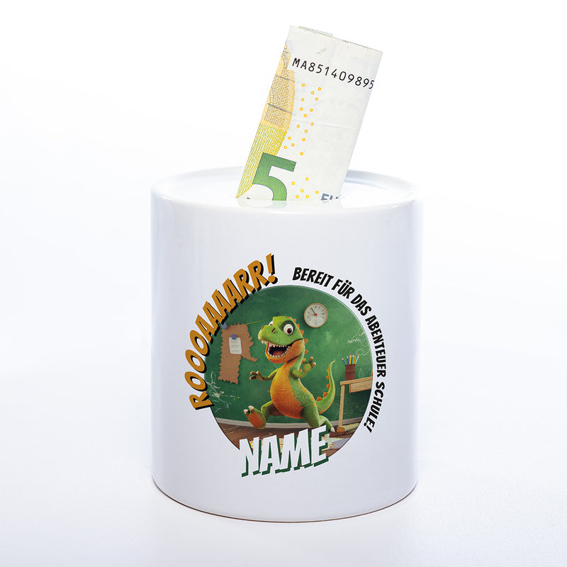 Spardose Dino Wunschname Geldschein