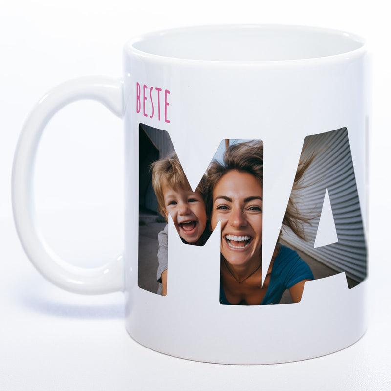 Tasse "Beste Mama der Welt" mit eigenen Fotos | Garantiert spülmaschinenfest