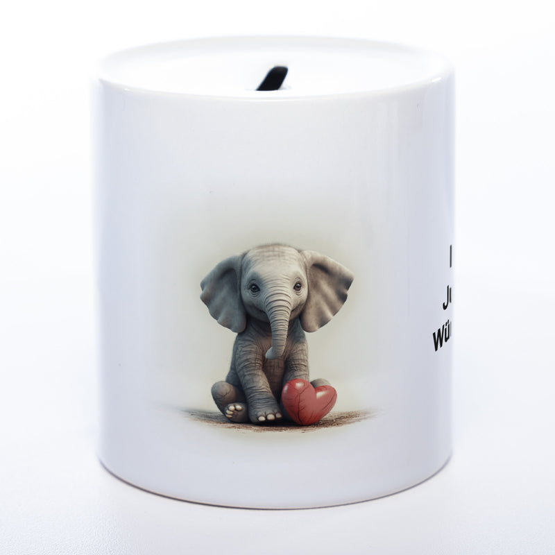 Hochwertige Spardose aus Keramik mit süßem Elefanten-Motiv und Wunschtext | Geschenkidee