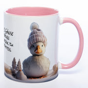 süße Kaffeetasse zum Wichteln, zu Nikolaus oder zu Weihnachten. mit süßem Gänsemotiv und Spruch: 9 von 10 Gänse empfehlenRindersteak zu Weihnachten. In der Farbe pink