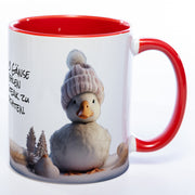 süße Kaffeetasse zum Wichteln, zu Nikolaus oder zu Weihnachten. mit süßem Gänsemotiv und Spruch: 9 von 10 Gänse empfehlenRindersteak zu Weihnachten. In der Farbe rot