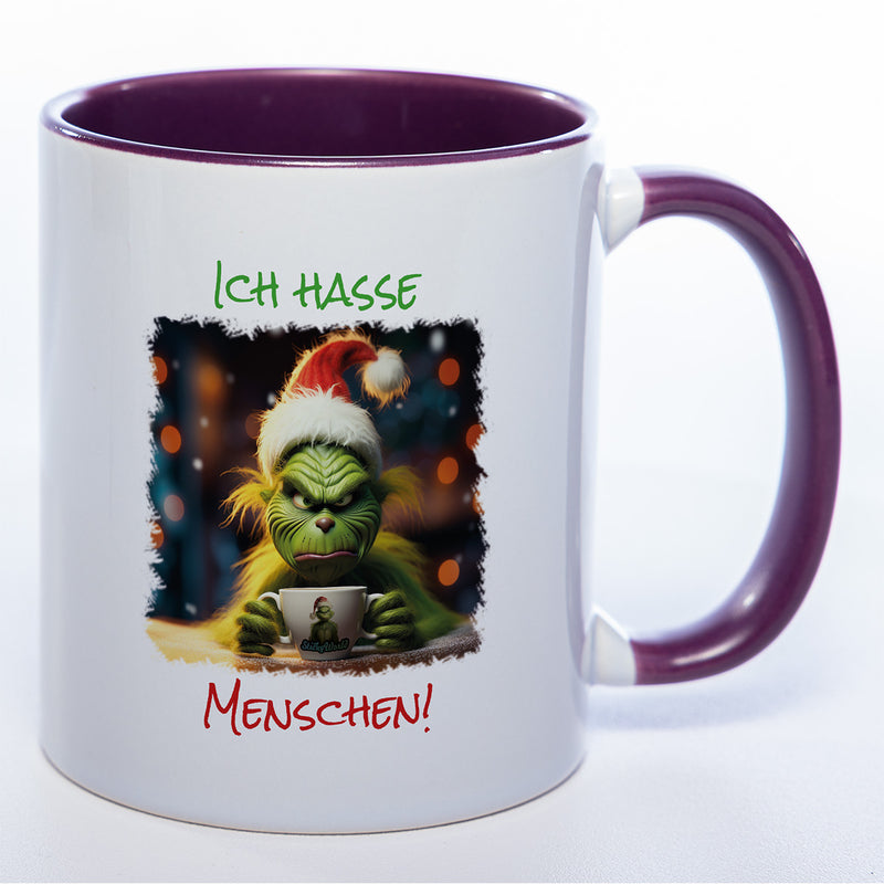 Grinch Weihnachtstasse  "Ich hasse Menschen" - lustige Kaffetasse - spülmaschinenfest