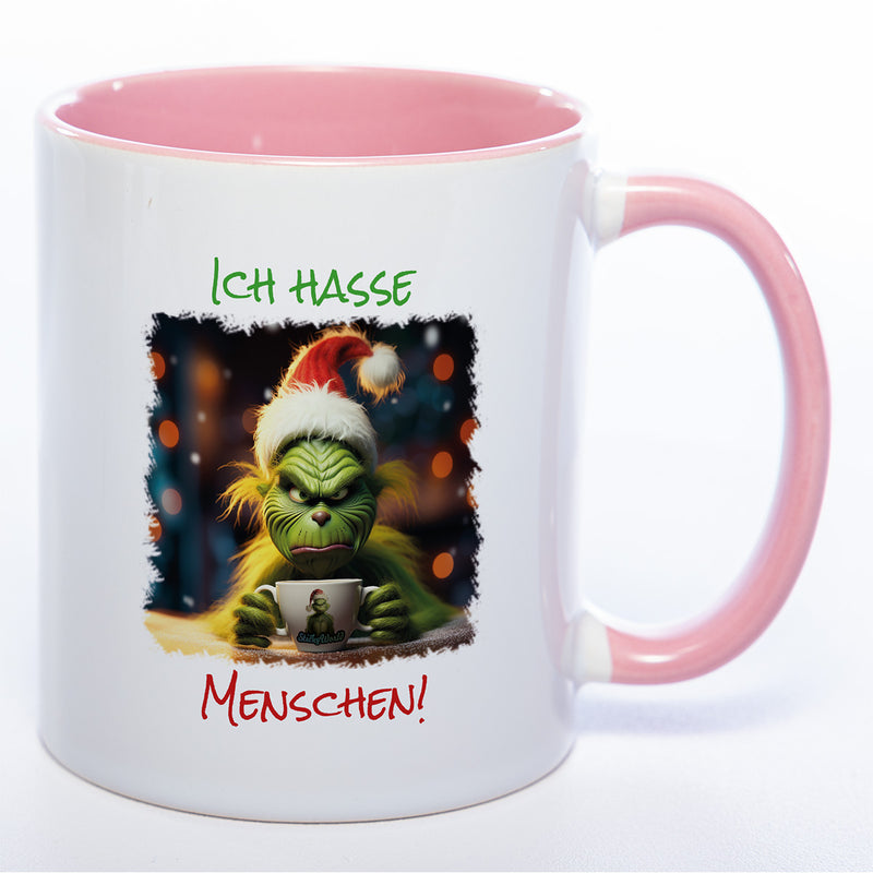 Grinch Weihnachtstasse  "Ich hasse Menschen" - lustige Kaffetasse - spülmaschinenfest