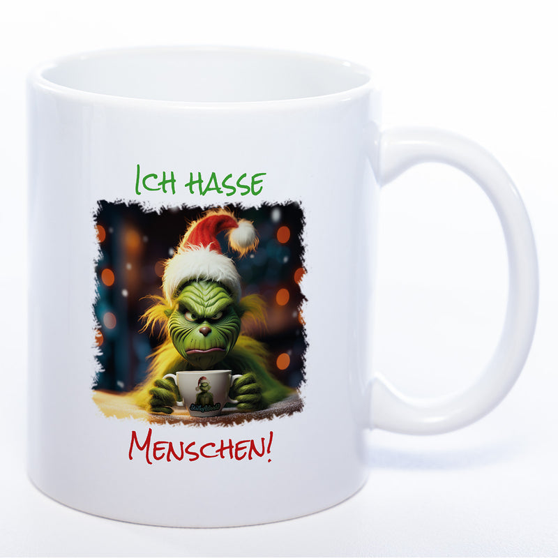 Grinch Weihnachtstasse  "Ich hasse Menschen" - lustige Kaffetasse - spülmaschinenfest