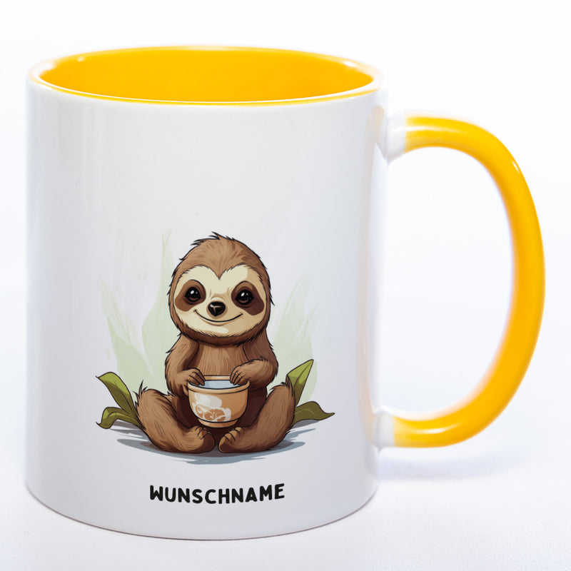 Motiv-Tasse  Yogafaultier 2 mit Wunschnamen - Teetasse StickyWorld Exclusive spülmaschinenfest