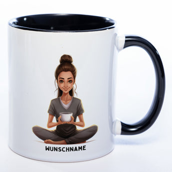 Motiv-Tasse  Yogafrau  mit Wunschnamen- Teetasse StickyWorld Exclusive spülmaschinenfest