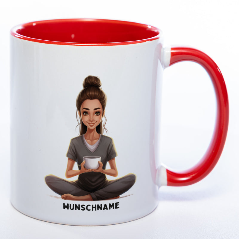 Motiv-Tasse  Yogafrau  mit Wunschnamen- Teetasse StickyWorld Exclusive spülmaschinenfest