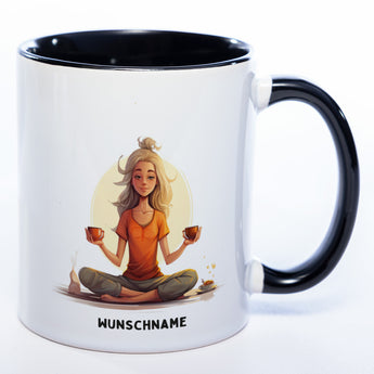 Motiv-Tasse  Yogafrau Yogasonne  mit Wunschnamen - Teetasse StickyWorld Exclusive spülmaschinenfest