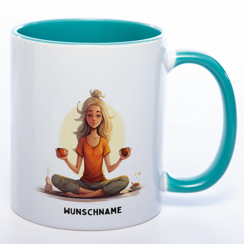 Motiv-Tasse  Yogafrau Yogasonne  mit Wunschnamen - Teetasse StickyWorld Exclusive spülmaschinenfest