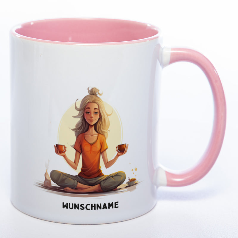 Motiv-Tasse  Yogafrau Yogasonne  mit Wunschnamen - Teetasse StickyWorld Exclusive spülmaschinenfest