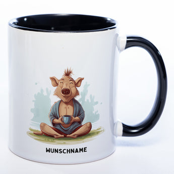 Motiv-Tasse  Yogaschwein  2 mit Wunschnamen - Teetasse StickyWorld Exclusive spülmaschinenfest