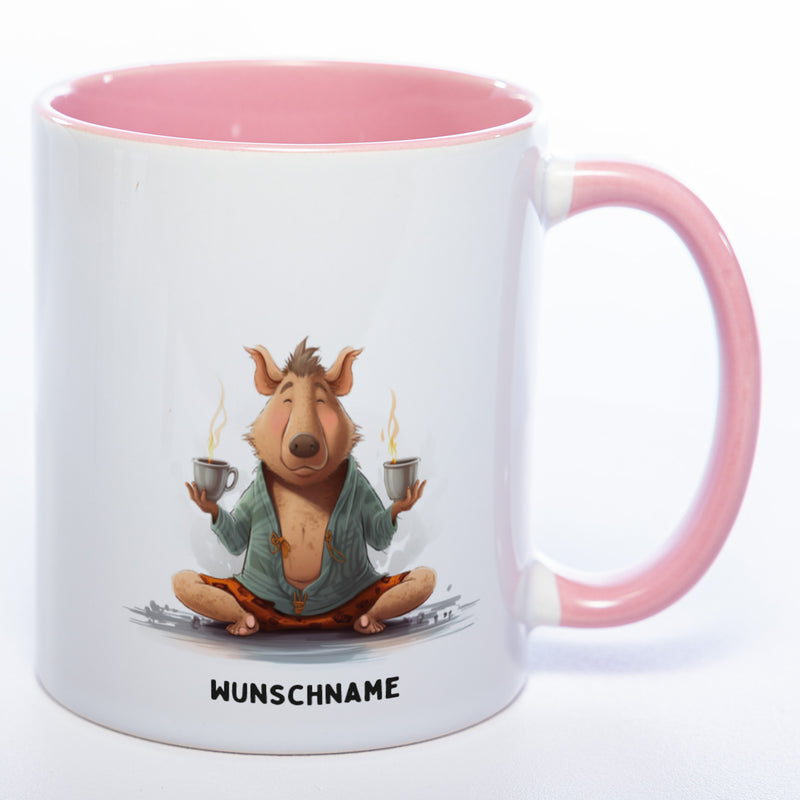 Motiv-Tasse  Yogaschwein  3 mit Wunschnamen - Teetasse StickyWorld Exclusive spülmaschinenfest