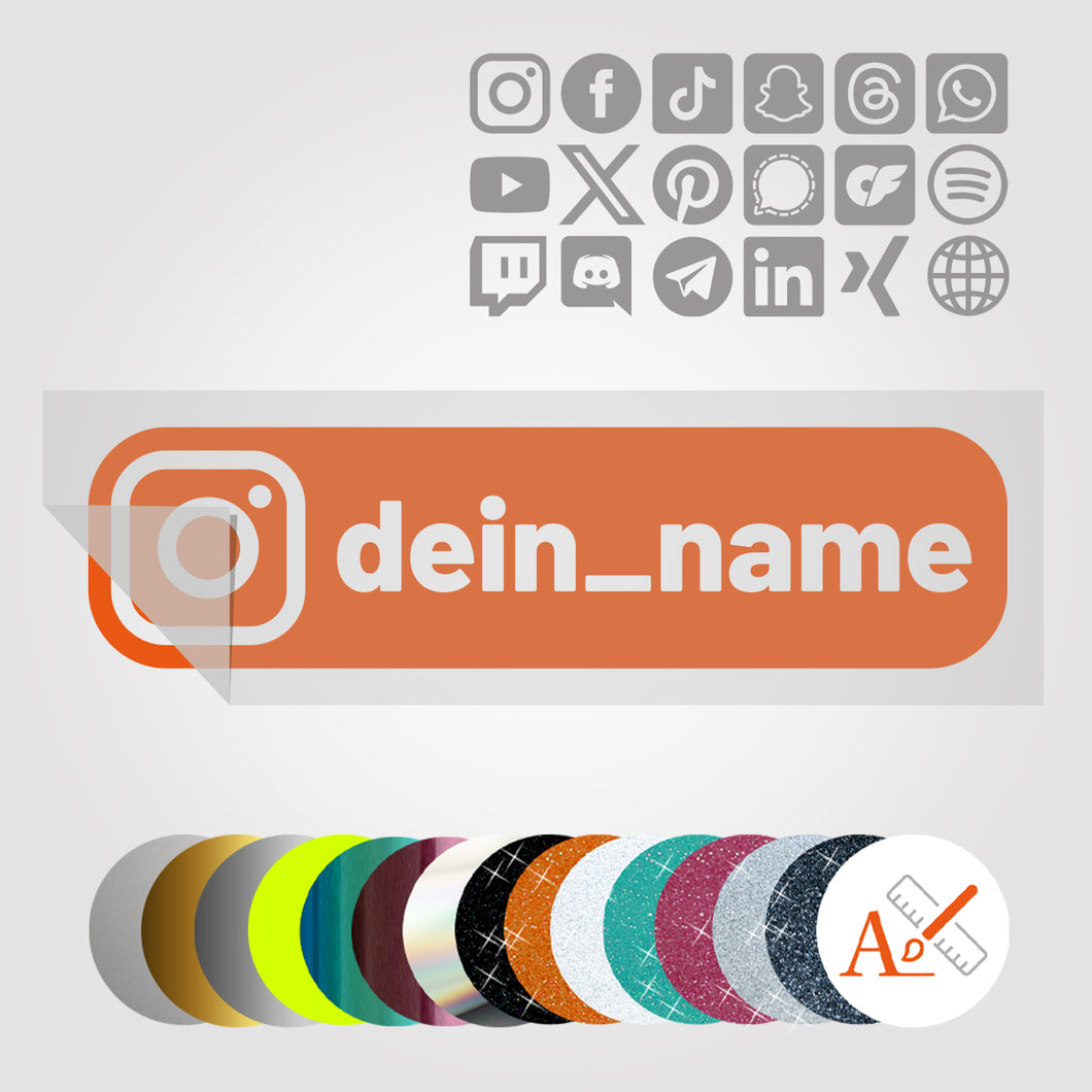Social Media Sticker mit Deinem Namen im BOLD-Design in Sonderfarben GLITZER, REFLEKTOR, HOLO, GOLD, SILBER, NEON, FARBWECHSEL, MILCHGLAS