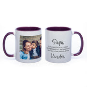 Tasse Innen und Henkel lila Ansicht links Foto rechts Text "papa...."