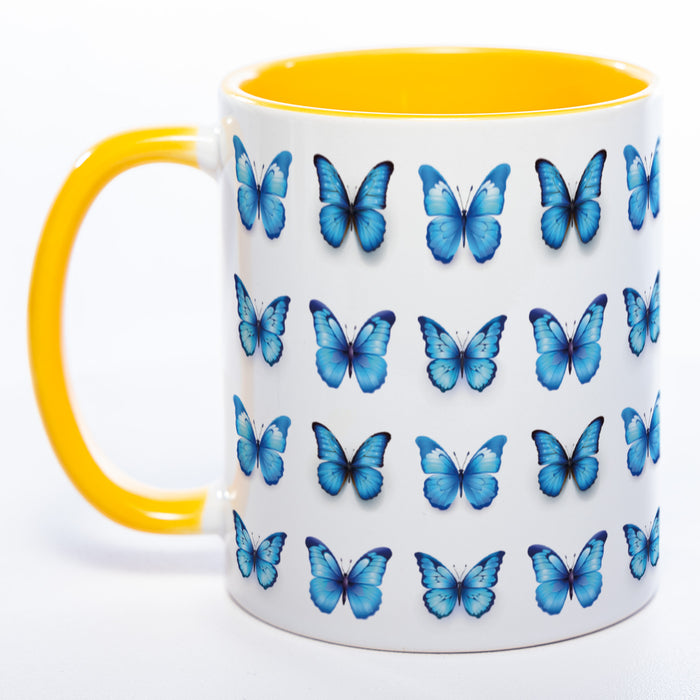 Spülmaschinenfeste Tasse mit vielen blauen Schmetterlingen - Kaffeetasse