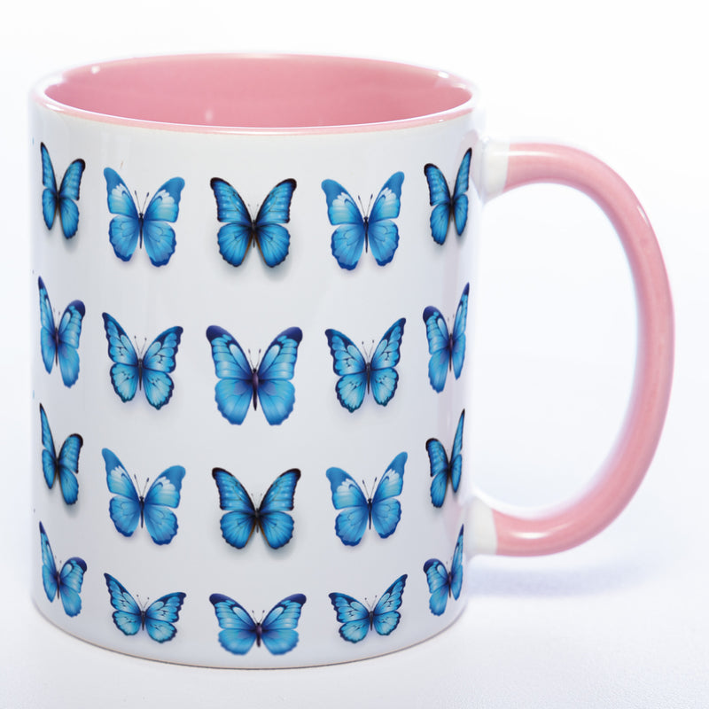 Spülmaschinenfeste Tasse mit vielen blauen Schmetterlingen - Kaffeetasse