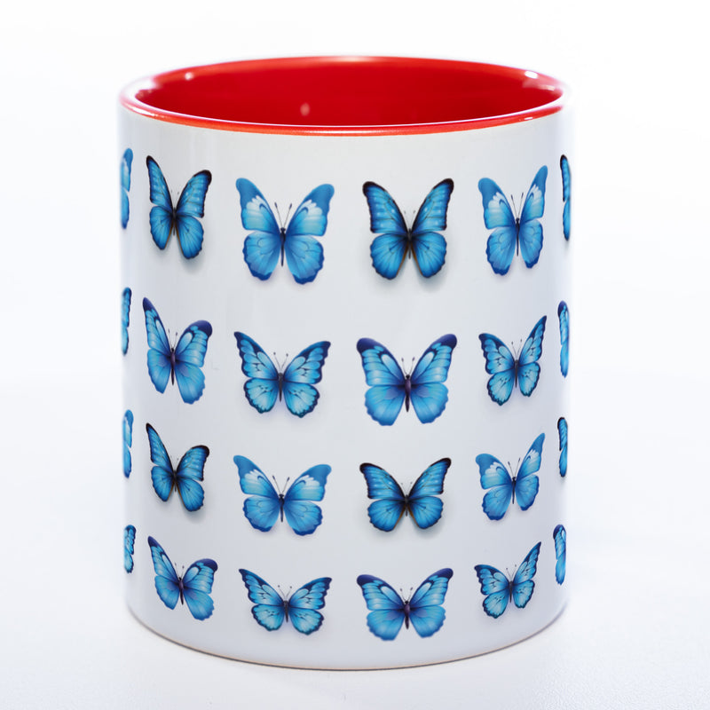 Spülmaschinenfeste Tasse mit vielen blauen Schmetterlingen - Kaffeetasse
