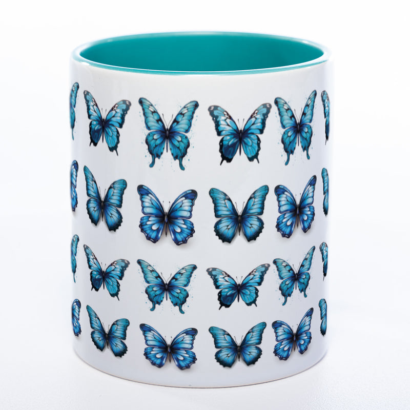 Spülmaschinenfeste Tasse mit vielen blauen Schmetterlingen Variante 2 - Kaffeetasse