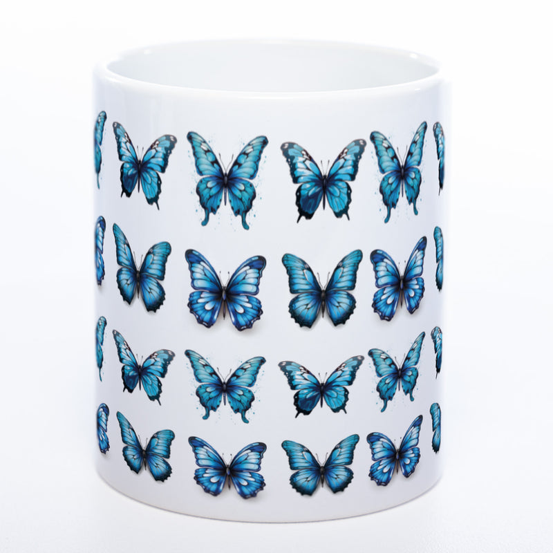 Spülmaschinenfeste Tasse mit vielen blauen Schmetterlingen Variante 2 - Kaffeetasse