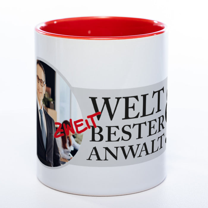 Tasse "Welt(zweit)bester Anwalt" mit Foto (HD Druck) | Jetzt selbst gestalten! spülmaschinenfest