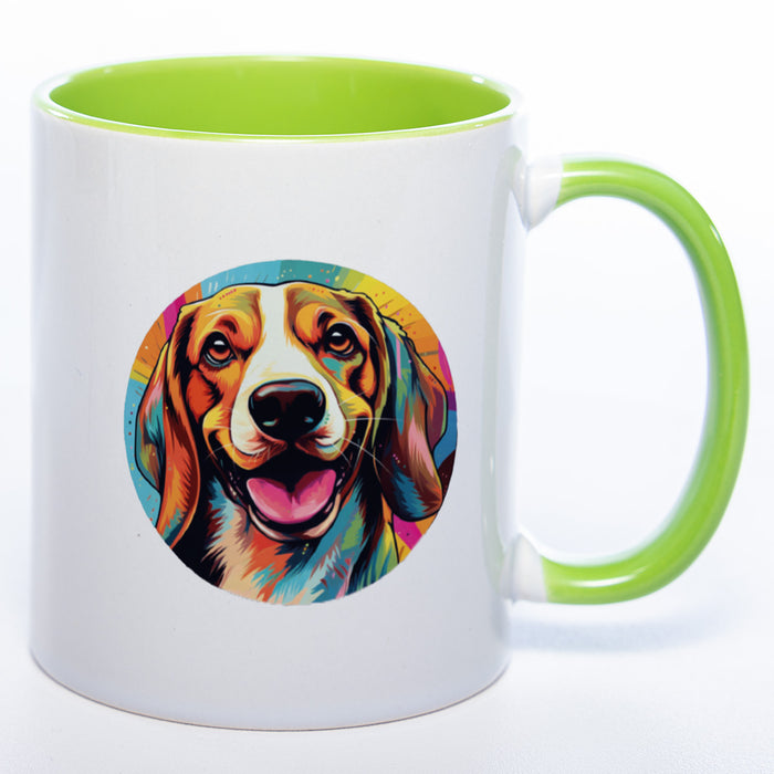 Hundetasse Beagle mit Wunschname in grün