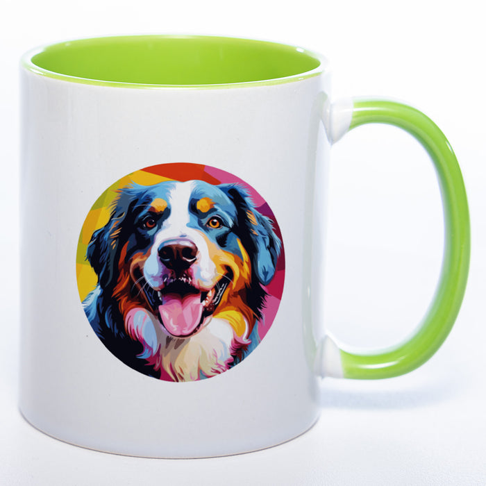 Hundetasse Bernersennenhund 2 mit Wunschname in grün