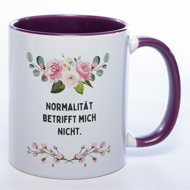 Blümchen-Tasse mit Spruch "Normalität betrifft mich nicht." - Lustige Kaffeetasse spülmaschinenfest
