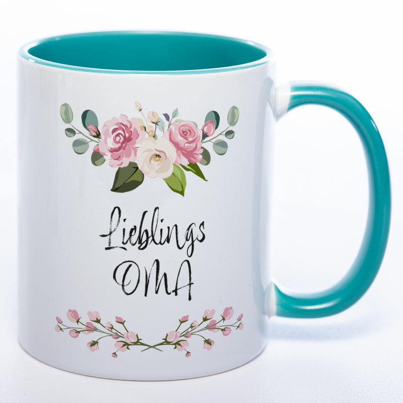 Blümchen-Tasse mit Spruch "Lieblings Oma." -  Kaffeetasse für die allerliebste Oma - spülmaschinenfest