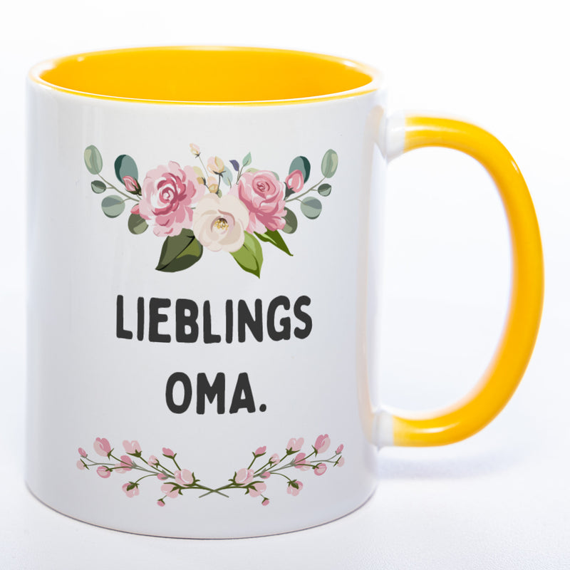 Blümchen-Tasse mit Spruch "Lieblings Oma." -  Kaffeetasse für die allerliebste Oma - spülmaschinenfest