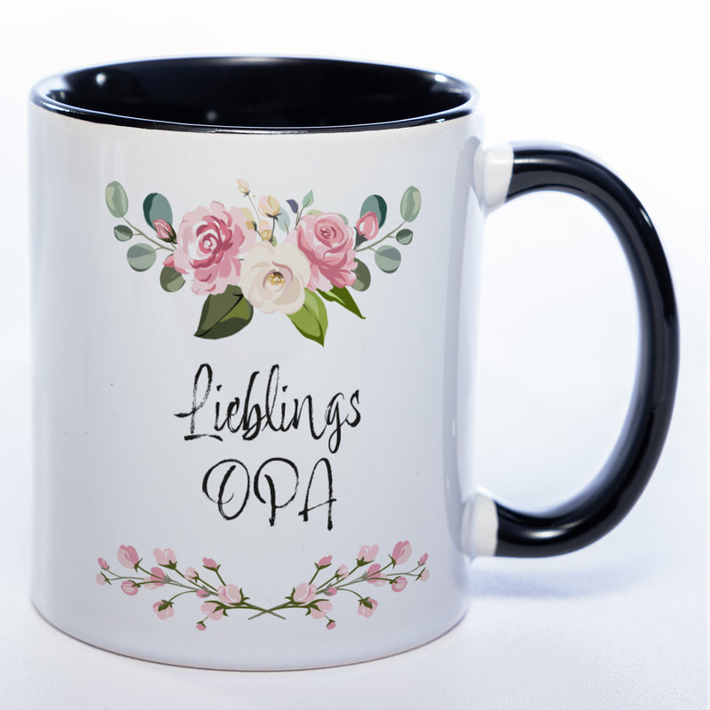 Blümchen-Tasse mit Spruch "Lieblings Opa." - Kaffeetasse für den allerliebsten Opa - spülmaschinenfest