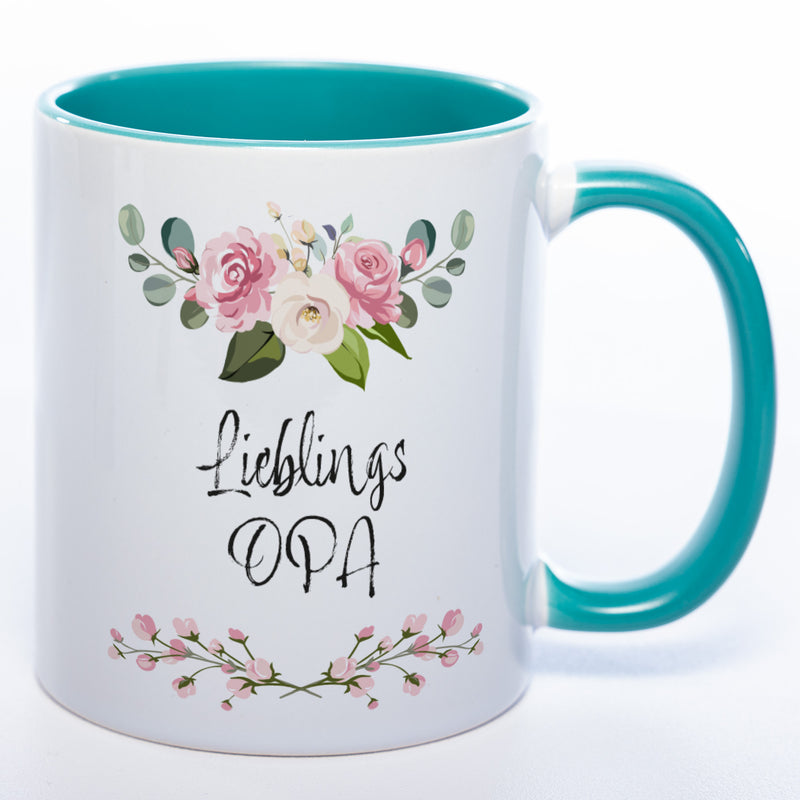 Blümchen-Tasse mit Spruch "Lieblings Opa." - Kaffeetasse für den allerliebsten Opa - spülmaschinenfest