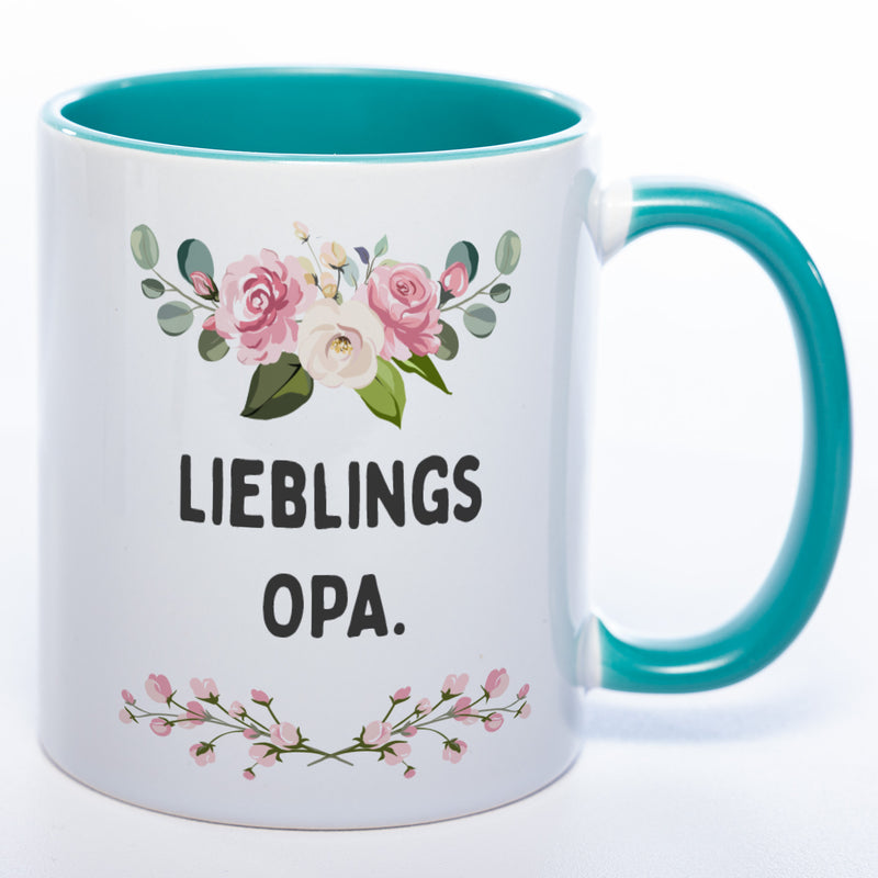 Blümchen-Tasse mit Spruch "Lieblings Opa." - Kaffeetasse für den allerliebsten Opa - spülmaschinenfest