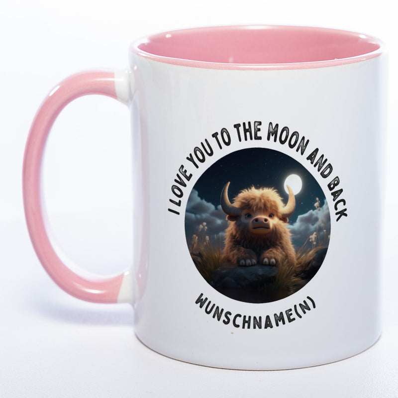 Motiv-Tasse mit Spruch "I love you to the moon and back" mit Name(n) spülmaschinenfest