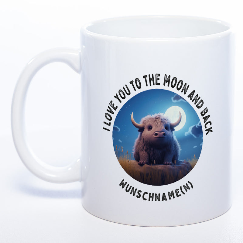 Motiv-Tasse mit Spruch "I love you to the moon and back" mit Name(n) spülmaschinenfest