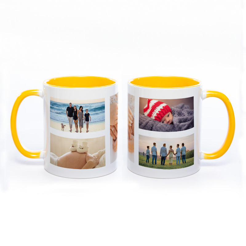 Tasse Innen und Henkel gelb mit 5 Fotos