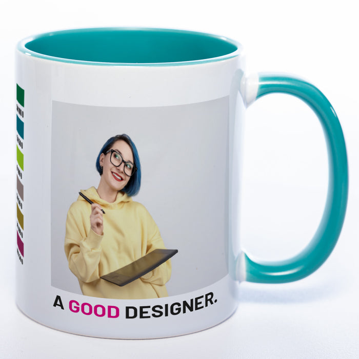 Spülmaschinenfeste Tasse "A Good Designer" mit Foto (HD Druck) | Jetzt selbst gestalten!