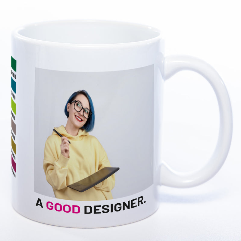 Spülmaschinenfeste Tasse "A Good Designer" mit Foto (HD Druck) | Jetzt selbst gestalten!