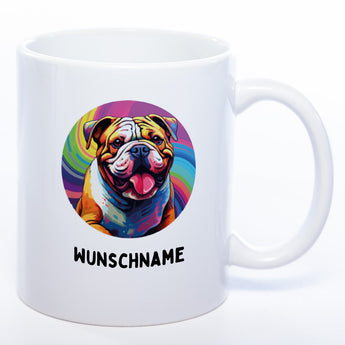 Mug Art Tasse mit Englischer Bulldogge Motiv 2 & wahlweise mit NAMEN - Kaffeetasse StickyWorld Exclusive