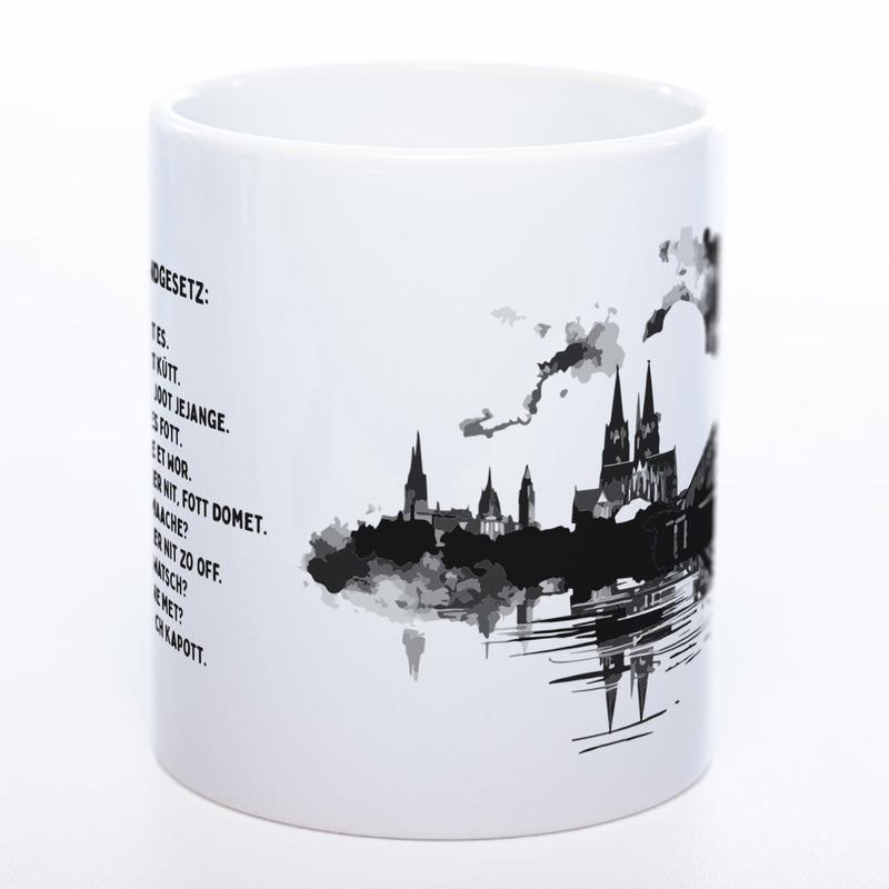 Motiv-Tasse Skyline KÖLN mit kölschem Grundgesetz spülmaschinenfest