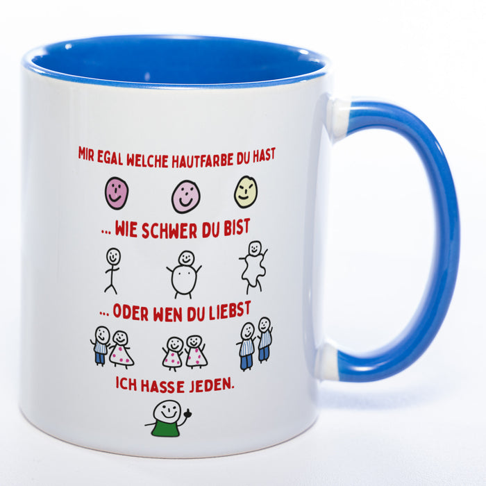 Spülmaschinenfeste Tasse mit Motiven und frechem Spruch "Ich hasse jeden" - Lustige Kaffeetasse