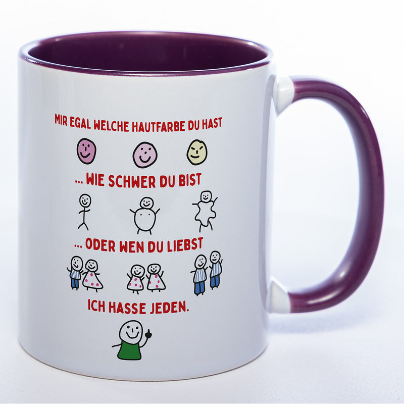Spülmaschinenfeste Tasse mit Motiven und frechem Spruch "Ich hasse jeden" - Lustige Kaffeetasse