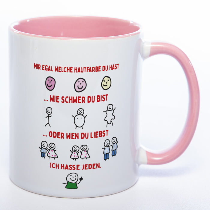 Spülmaschinenfeste Tasse mit Motiven und frechem Spruch "Ich hasse jeden" - Lustige Kaffeetasse