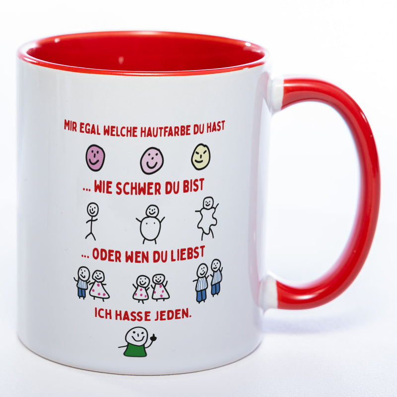 Spülmaschinenfeste Tasse mit Motiven und frechem Spruch "Ich hasse jeden" - Lustige Kaffeetasse