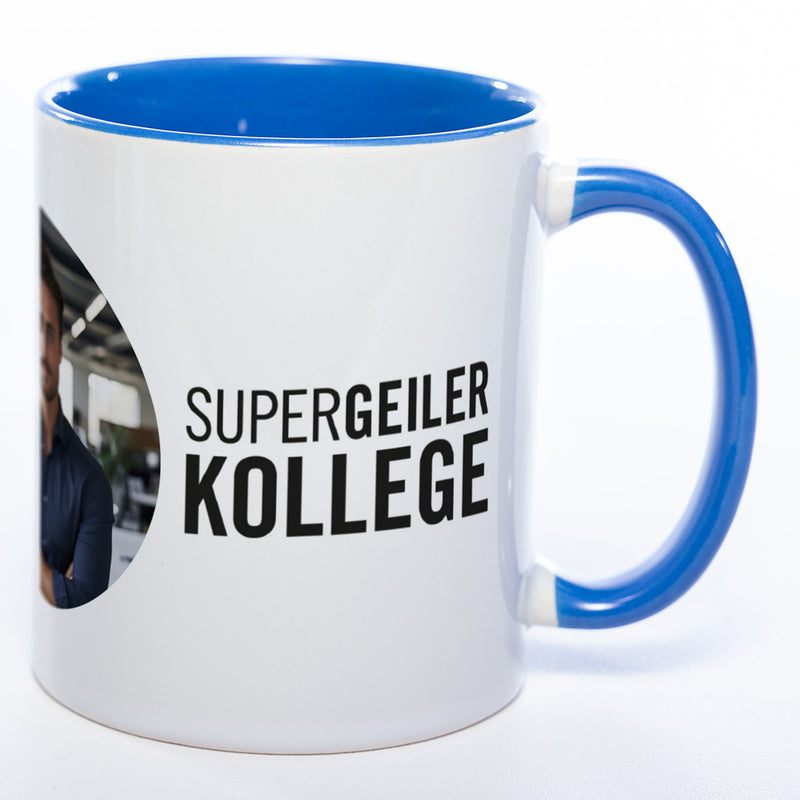 Spülmaschinenfeste Tasse "Supergeiler Kollege" mit Foto (HD Druck) | Jetzt selbst gestalten!