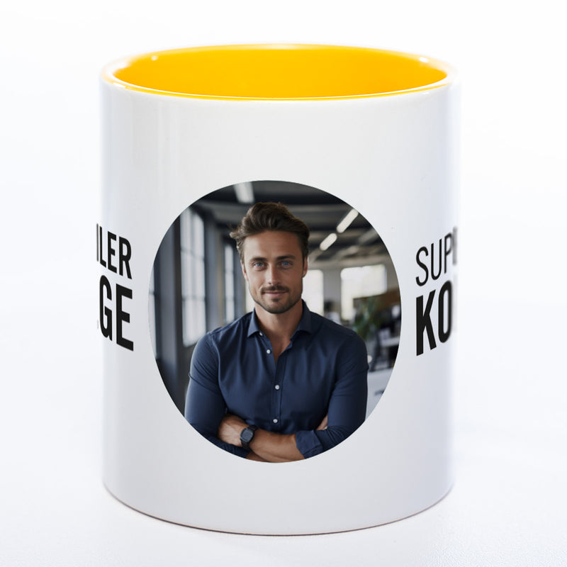 Spülmaschinenfeste Tasse "Supergeiler Kollege" mit Foto (HD Druck) | Jetzt selbst gestalten!